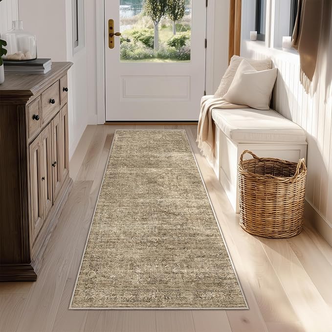 FMFUNCTEX 2x5 Washable Runner Rug Brown Vintage Neutral Distressed Oriental Non by Fmfunctex