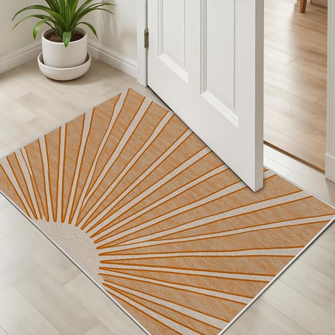 Boho Sun Print Area Rug for Living Room 5x7, Modern Abstract Non-Slip Washable - Image 4