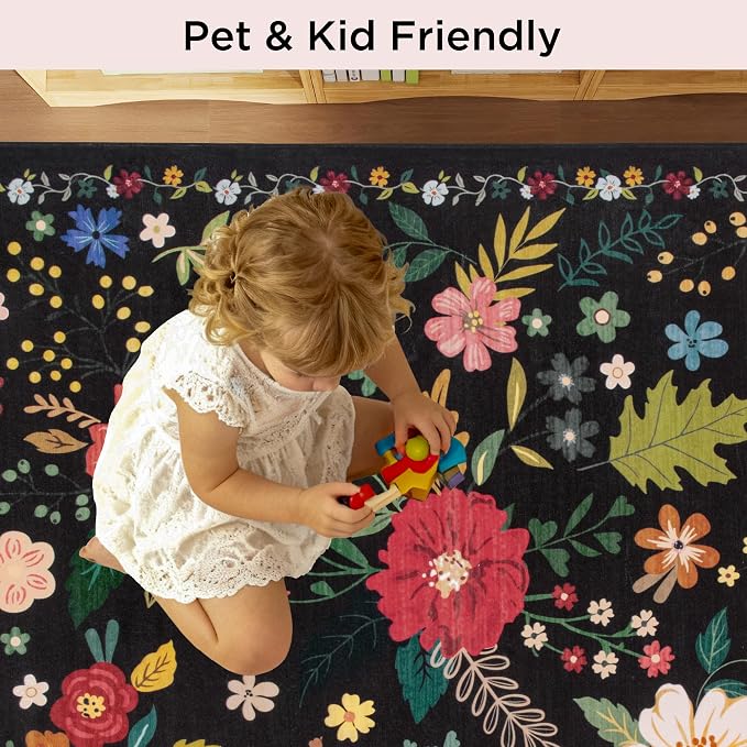 Living Room Rug 6x9 Rug Machine Washable Boho Area Rug Non Slip Floral Vintage - Image 6