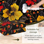 Black Floral Washable Living Room Area Rug, Low Profile Abstract Pattern - Image 6