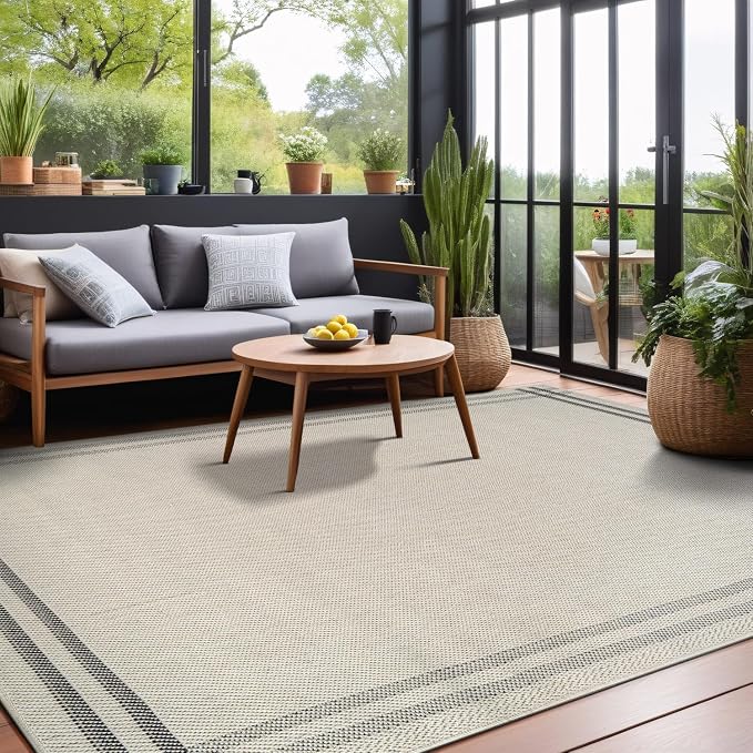 Easy Jute Rugs 10x14 Bordered Bone Color Living Room Indoor Outdoor Area Rug - Image 9