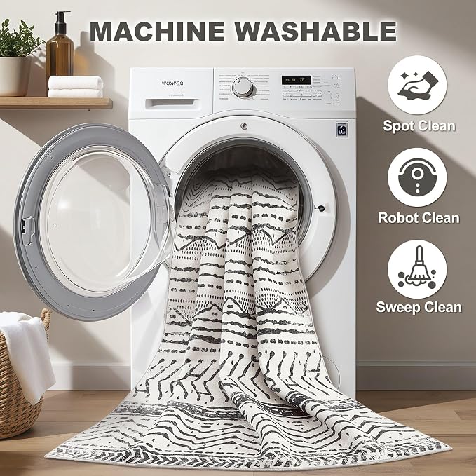 Nakagishi Area Rug Living Room Rugs: 6X9 Machine Washable Boho Large Neutral - Image 2