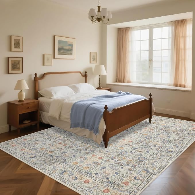 Washable Living Room Rug: 9x12 Boho Floral Soft Area Rug - Image 4