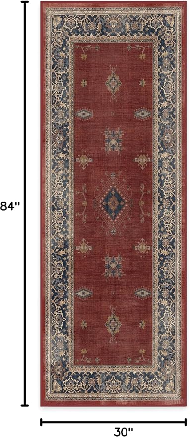 RUGGABLE Washable Vintage Runner Rug – Verena Amber Red 2.5x7, Stain-Resistant - Image 3