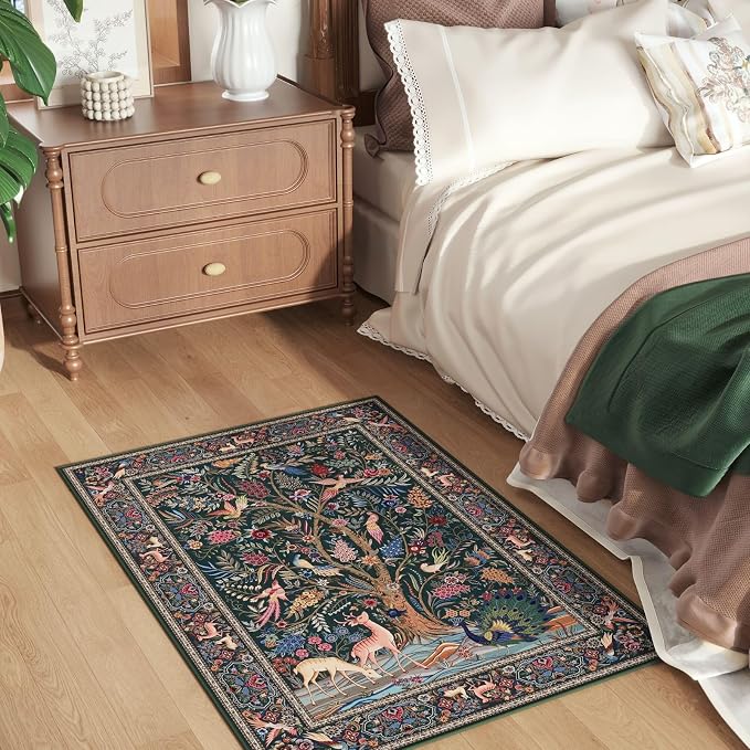 Rugcomf Indoor Door Mat 2x3 Rug Vibrant Tree of Life-Patterned Vintage Machine - Image 4