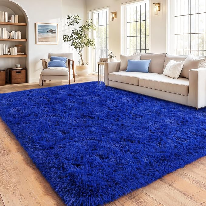 Blue Fluffy Area Rugs for Bedroom, Soft Shaggy Carpets for Living Room - Image 6