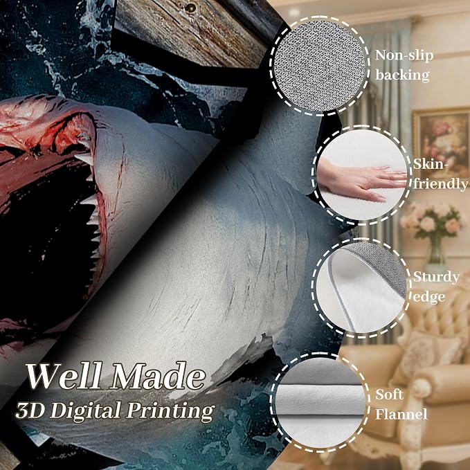 Sea Shark Kids Rugs, Fierce Shark 3D Printed Carpet - Image 4