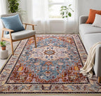 Washable Area Rugs 3x5, Low Pile Vintage Carpet, Non-Slip Distressed Rug by Beglad