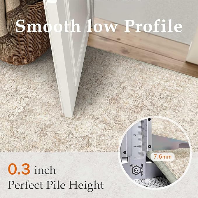 5x7 Beige Washable Area Rug for Living Room Bedroom Neutral Soft Non Slip Rug - Image 6