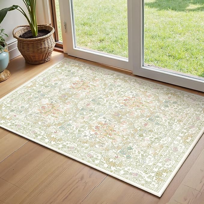 Sage Green Soft Bedside Non Slip Washable Rugs, 2x3 Farmhouse Small Rug - Image 2