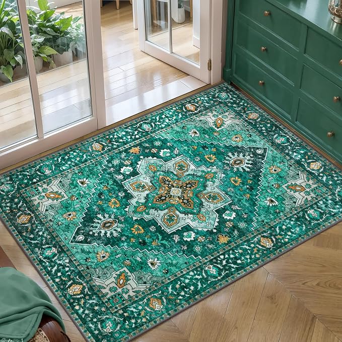 Vintage Rug 2x3 Washable Rug for Entryway, Non Slip Small Area Rug, Indoor by Tangsoo
