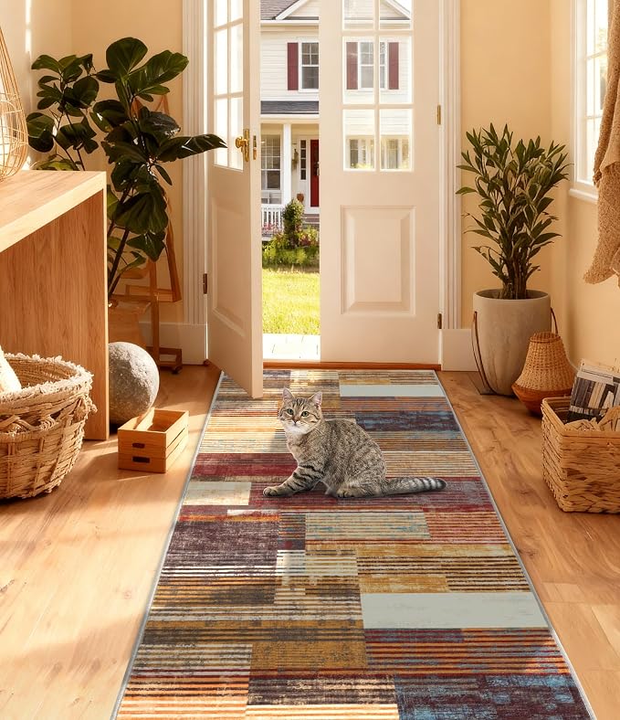 YIHOUSE Brown Runner Rug 2x6 for Hallway, Farmhouse Rugs Washable, Vintage - Image 2
