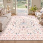 Wonnitar Boho Floral 8x10 Pink Area Rug, Washable Kids Rugs by Wonnitar