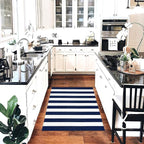 KOZYFLY Striped Outdoor Rug 3x5 Ft Front Door Rug Navy and White Hand Woven - Image 7