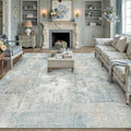 10x12 Area Rug Blue Cream Abstract Living Room Bedroom Washable Carpet Neutral by WondRg
