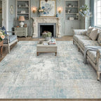 10x12 Area Rug Blue Cream Abstract Living Room Bedroom Washable Carpet Neutral by WondRg
