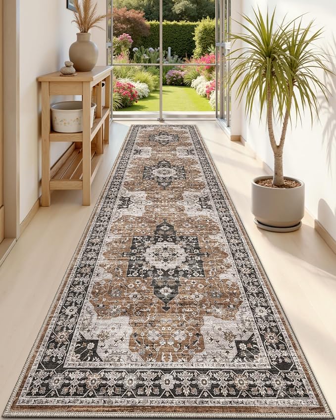 DEXI Hallway Runner Rug 3x10, Distressed Non Slip Runners Carpet, Boho Vintage - Image 5