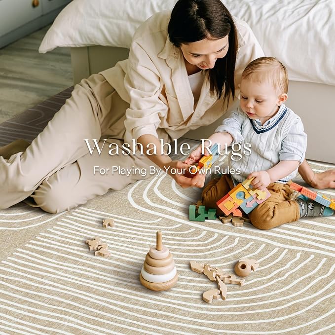 Phantoscope Washable Area Rug 5'x7' Non-Slip, Modern Neutral Boho Rugs - Image 7