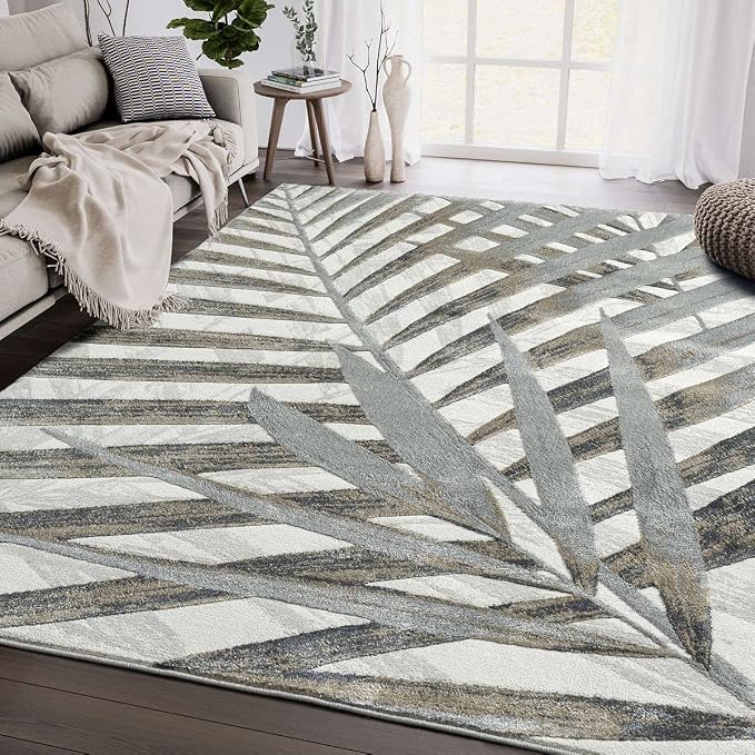 Abani 5'3" x 7'6" Grey & Brown Modern Floral Living Room Rug by Abani