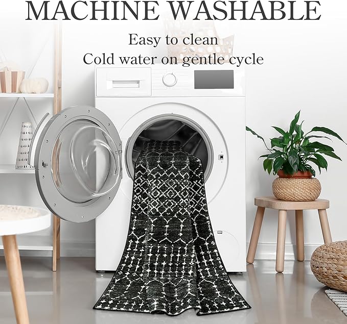 Lahome Moroccan Black Rug for Bedroom Washable Area Rugs 4x6 Non-Slip - Image 4