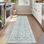 Vintage Floral 2x7 Runner Rug, Sage Green White Washable Kitchen Runner Rug - Image 2