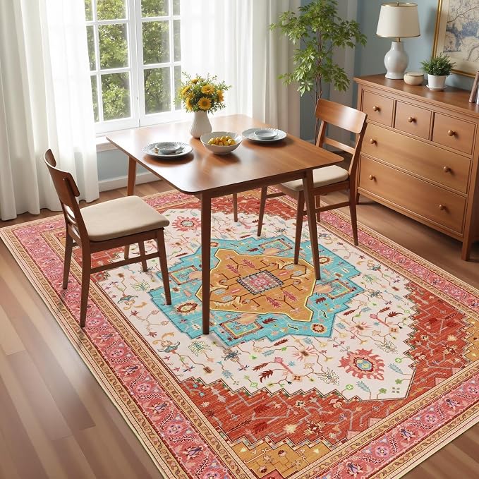6x9 Orange Pink Area Rug for Living Room, Machine Washable Rugs - Image 2