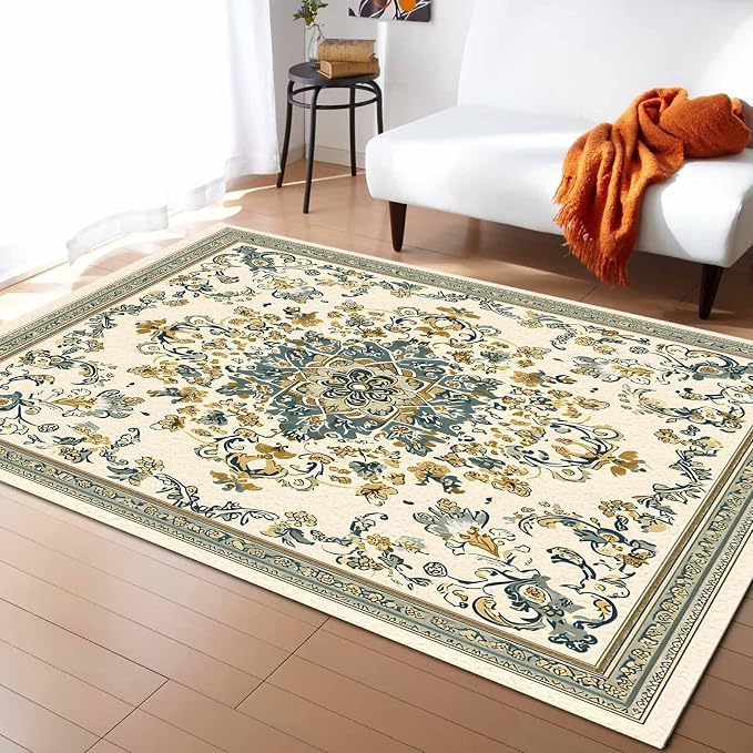 Bohemian Rectangular Area Rugs for Living Room Bedroom 5 x 6.9 ft Vintage - Image 2