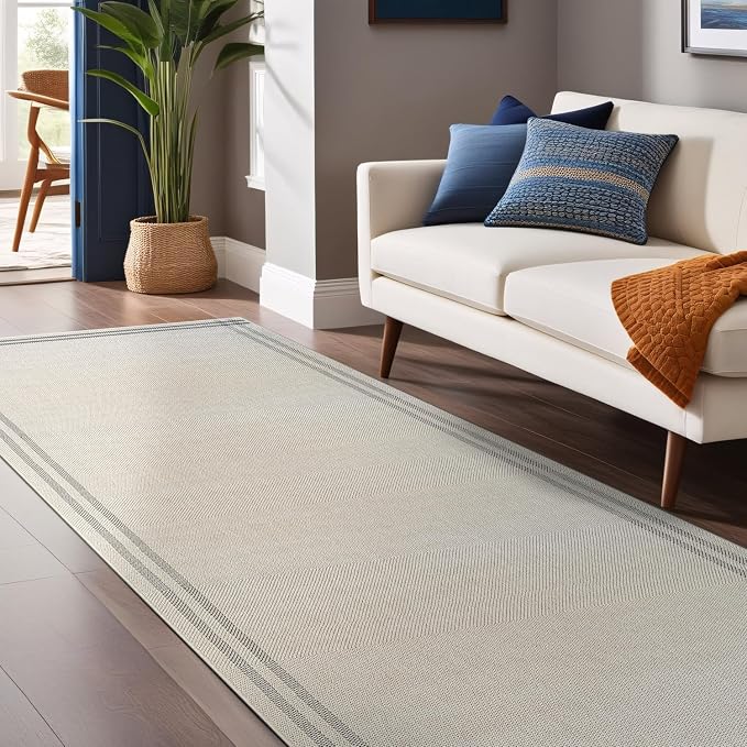 Easy Jute Rugs 2x7 Bordered Bone Color Living Room Indoor Outdoor Runner Rug - Image 4