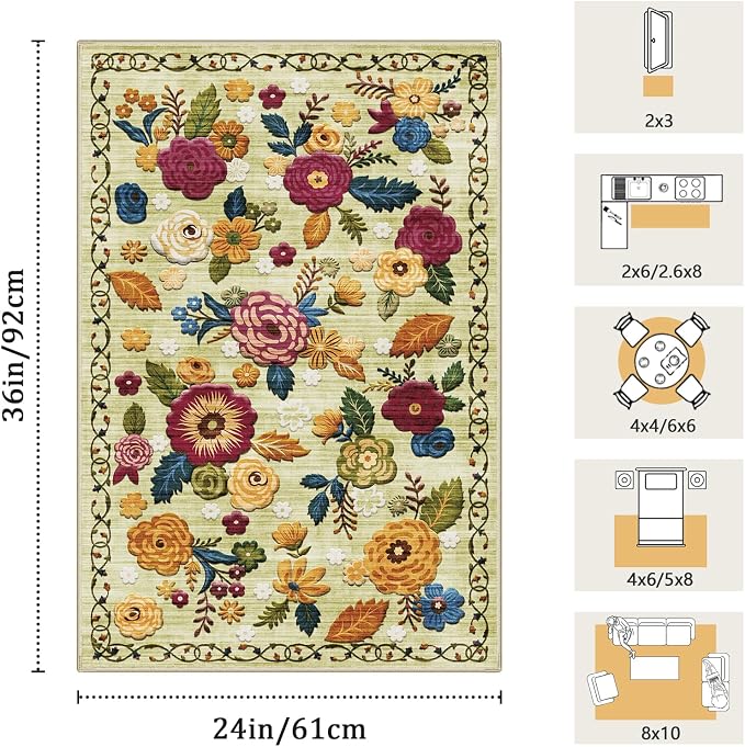 2x3 Machine Washable Area Rug for Entryway, Kids and Pets Friendly for Bedroom - Image 2