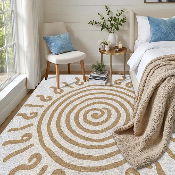 Boho Washable Rugs for Bedroom 7x10, Modern Sun Print Soft Minimalism Area Rug - Image 3