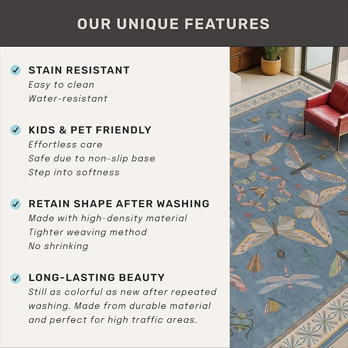 Blue Boho Rugs for Living Room - Image 7