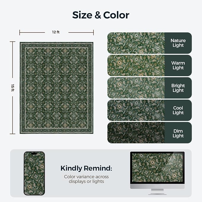 WITSHOCK Living Room Area Rugs 12x15: Soft Non-Slip Backing Washable Rugs - Image 2