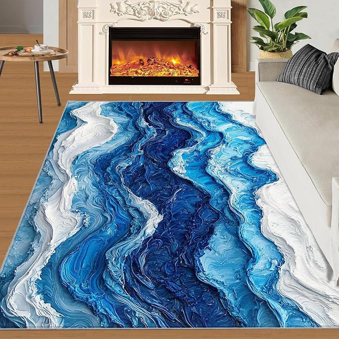 2x4 Ocean Waves Runner Rug for Hallway - Image 2