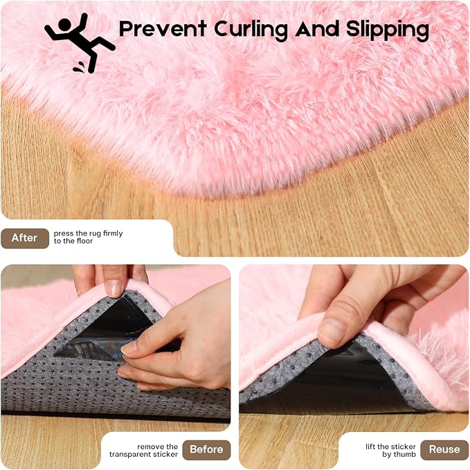 Pink Rugs for Bedroom, 2x3 Fluffy Small Area Rugs for Living Room, Soft Shag - Image 2