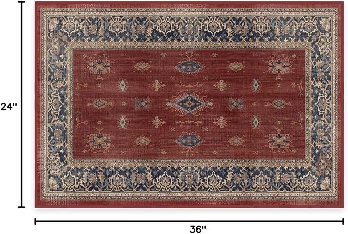 RUGGABLE Washable Vintage Area Rug – Verena Amber Red 2x3, Stain-Resistant - Image 3