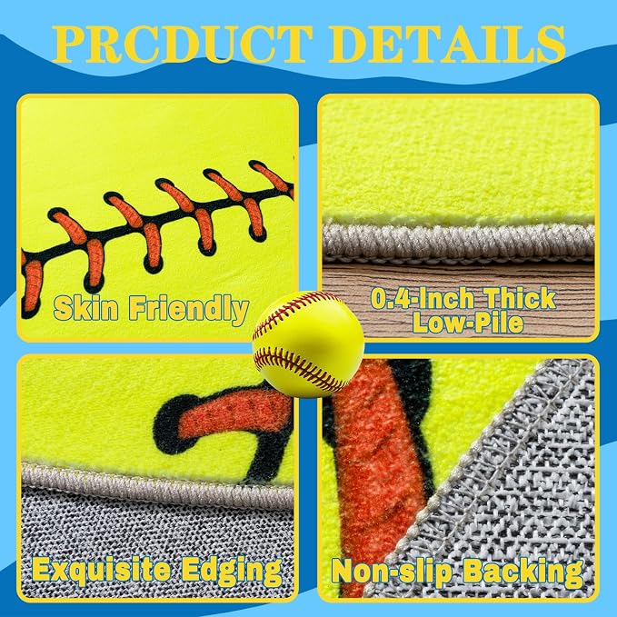 Soft Area Rugs for Bedroom, Softball Gifts for Softballs Lovers, Kids Toddlers - Image 6