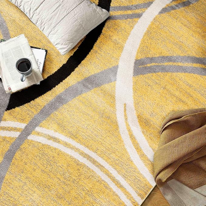 Rugshop Wavy Circles Design Round Rug, Fade-Resistant Carpet - Image 5
