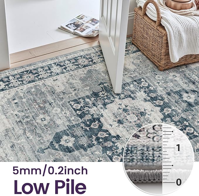 DEXI 5x8 Area Rug for Living Room, Washable Vintage Farmhouse Thin Rug Indoor - Image 9