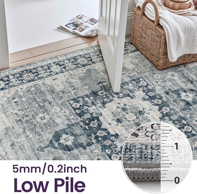 DEXI 9x12 Area Rug for Living Room, Washable Vintage Farmhouse Thin Rug Indoor - Image 9