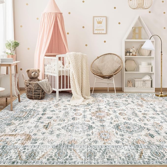 Area Rug 6x9 Living Room Rug, Machine Washable Vintage Distressed Boho Area Rug - Image 3