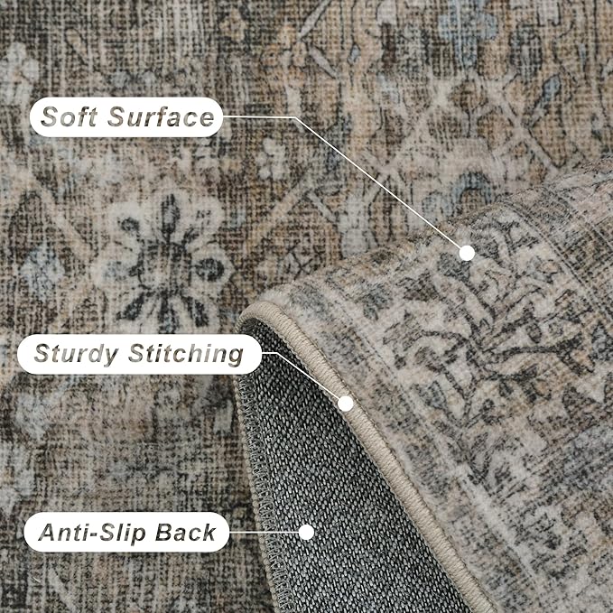 2x3 Entryway Rug Brown Grey Washable Vintage Rugs - Image 6