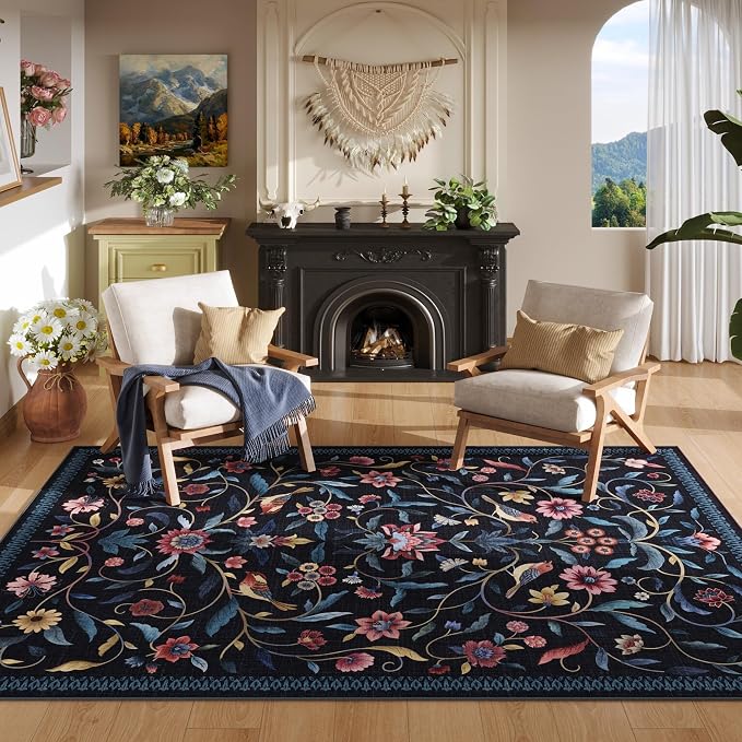 Vintage Medallion Floral 5x7 Area Rugs, Machine Washable Non-Slip, Low Pile - Image 3