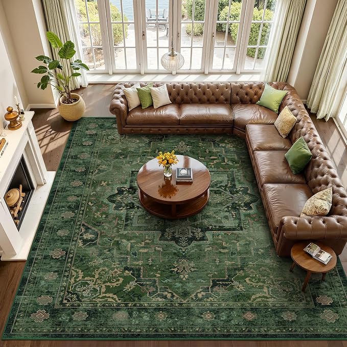 Green Large Area Rugs 10x12, Living Room Bedroom Carpet Extra Large Size by Jainmy