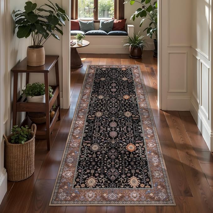 Ciicool Black Area Rugs Washable Non Slip Runner Rug, 2x6ft Hallway Rug Vintage by CIICOOLHomeDeco