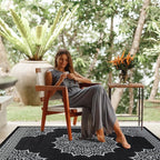 CAMILSON Outdoor Rug, 8x10 Medallion Black White Modern Area Rugs - Image 5