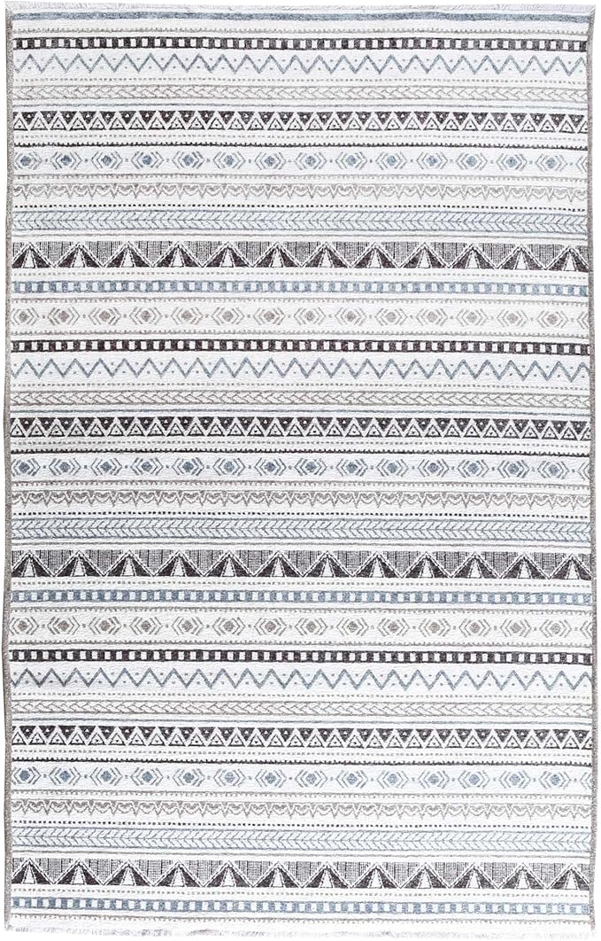 Alfa Rich 3x10 Blue Gray White Washable Area Rugs - Image 5