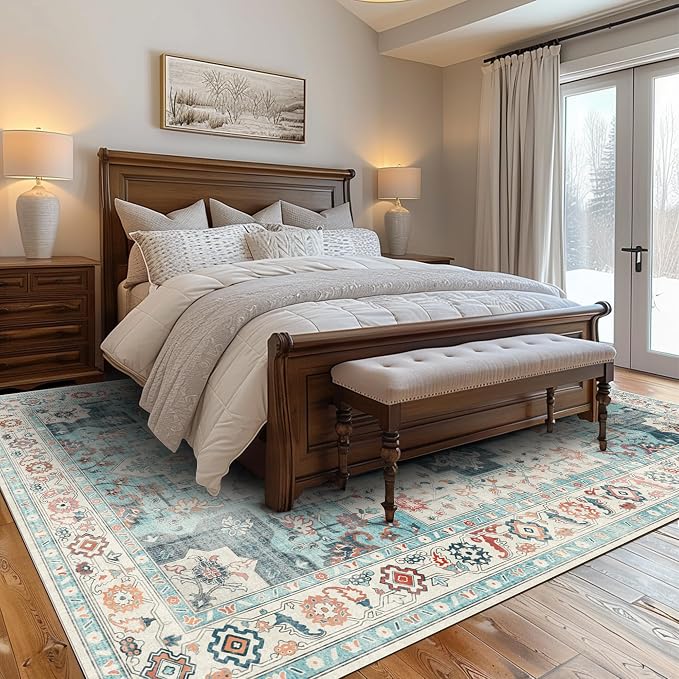 GENIMO 9x12 Area Rugs for Living Room, Machine Washable Non Slip Vintage Rugs - Image 3