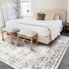 Area Rug 6'x9' Washable Floral Blue Vintage Traditional Floor Cover Thin Retro - Image 3