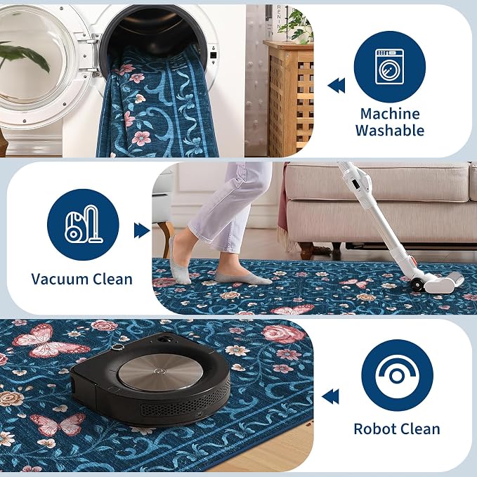 GarveeHome 2x3 Floral Area Rug Non Slip Entryway Mat Low Pile Stain Resistant - Image 7