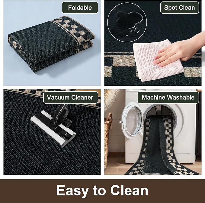OJIA Easy Jute Kitchen Rug, 2x3 Black Indoor Door Mat Checkered Washable Area - Image 5